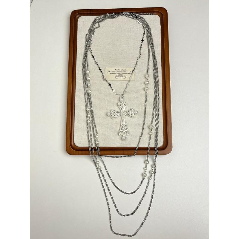 Y2K Punk Layered Cross Necklace Set Women Alloy Tone Chunky Gothic Choker Chain Jewelry