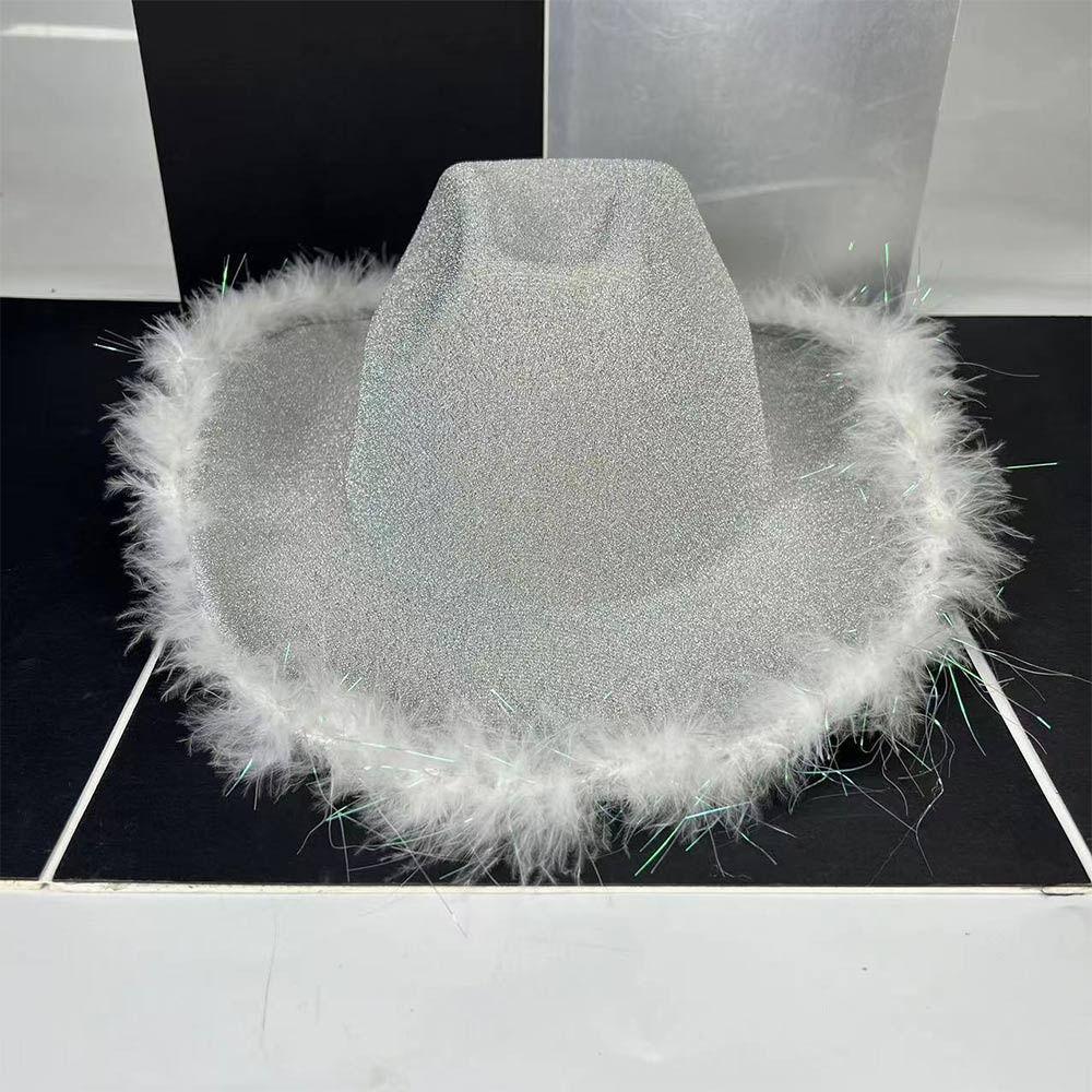 Plush Brim Cowboy Bucket Hat Pink Silver Panama Hat New Fisherman Cap  for Camping Hiking
