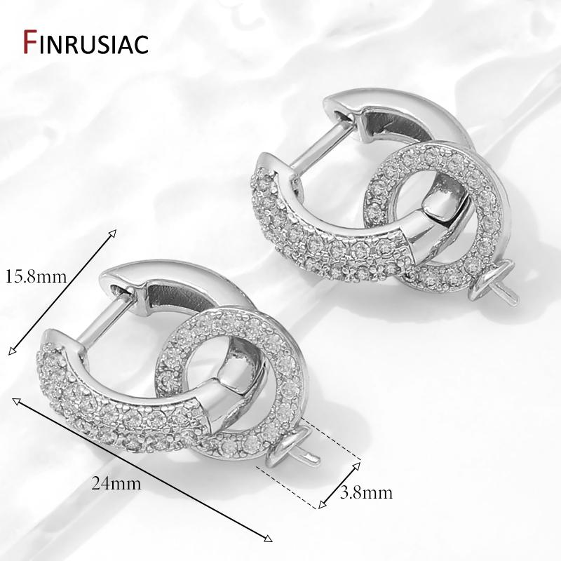 

18K Gold Plated Brass Inlaid Zircon Hoop Earring With Pearl Mounting,Earrings Fixtures for DIY Pearl Earring Making Accessories 1 pair