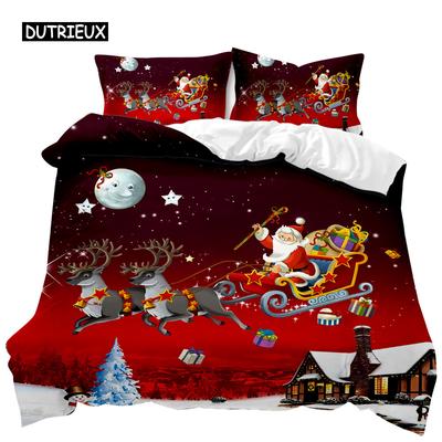 Christmas Duvet Cover Set Cartoon Merry Chirstmas Bedding Set Happy Santa Claus Polyester Quilt Set Pillowcase Double Queen King