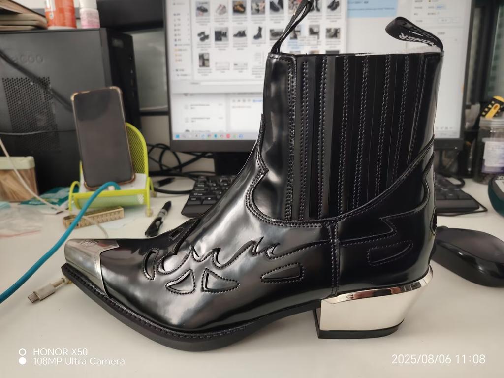 Spanish Trendy  Men Punk Chelsea Autumn and Winter New Western Cowboy Women's High Heel Square Head Short Boots