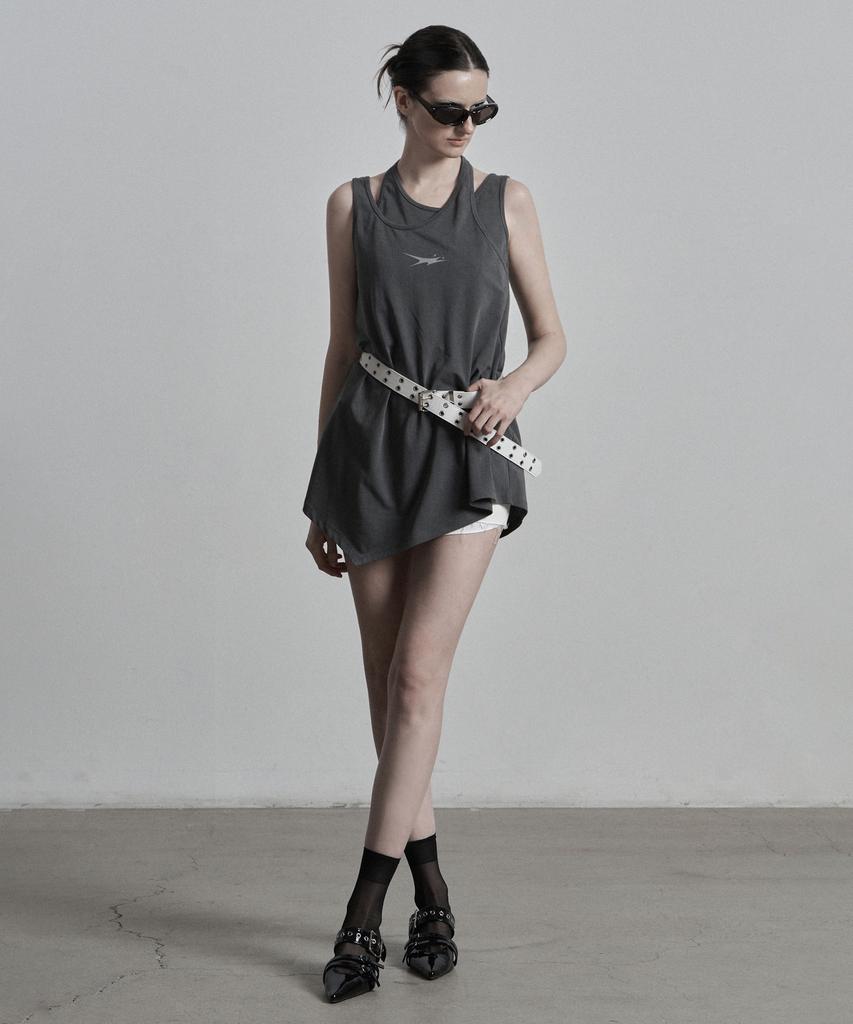 Jenyujeu Layers Cross Asymmetrical Half Sleeveless - Charcoal