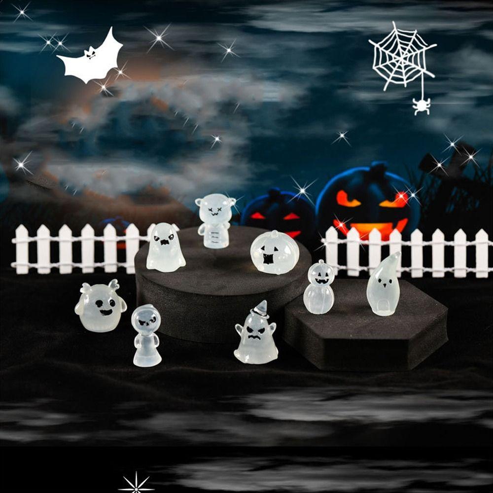 8pcs Cartoon Halloween Luminous Ghost Figurines Halloween Pumpkin Ghost Decor  Bar Home Decor