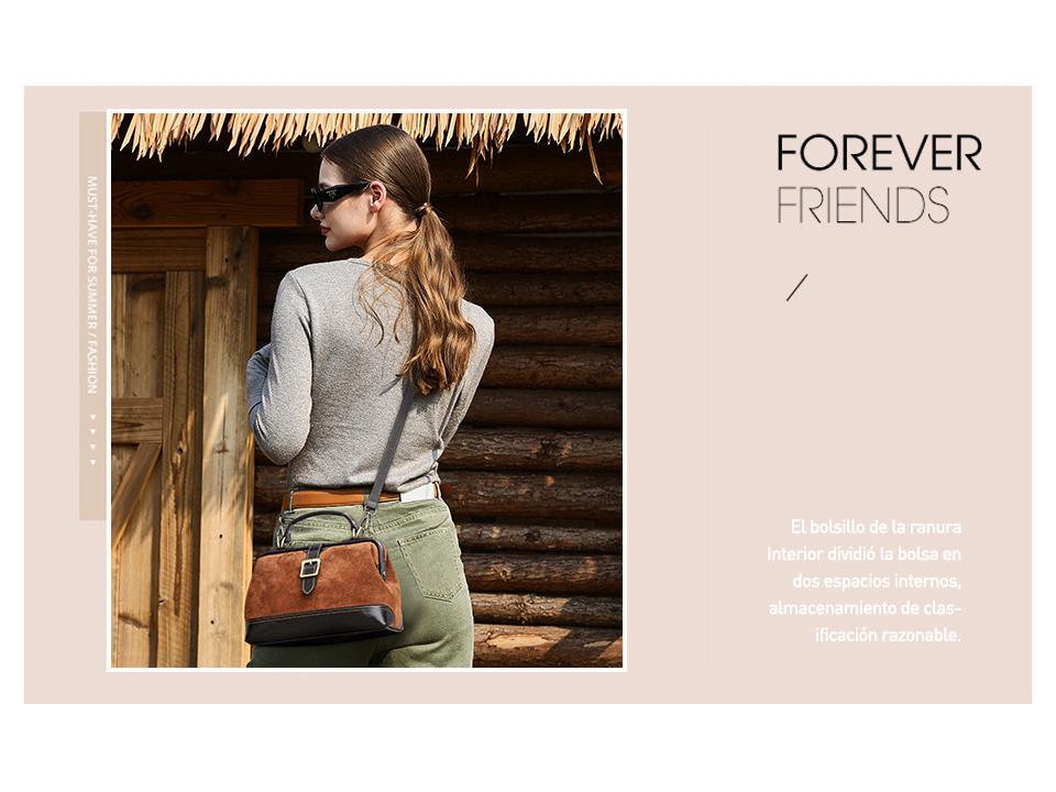 Damen Handtasche aus Wildleder und Rindsleder mit mehreren Fächern und Metallschnalle zum Tragen über einer Schulter oder als Crossbody Tasche