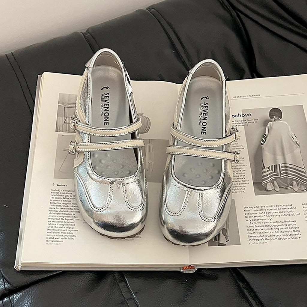 Korean Version of Color Matching Ballet Increases Height and Looks Thin Mary Jane Shoes Women's Summer Retro Style Versatile Casual One-pedal Single S