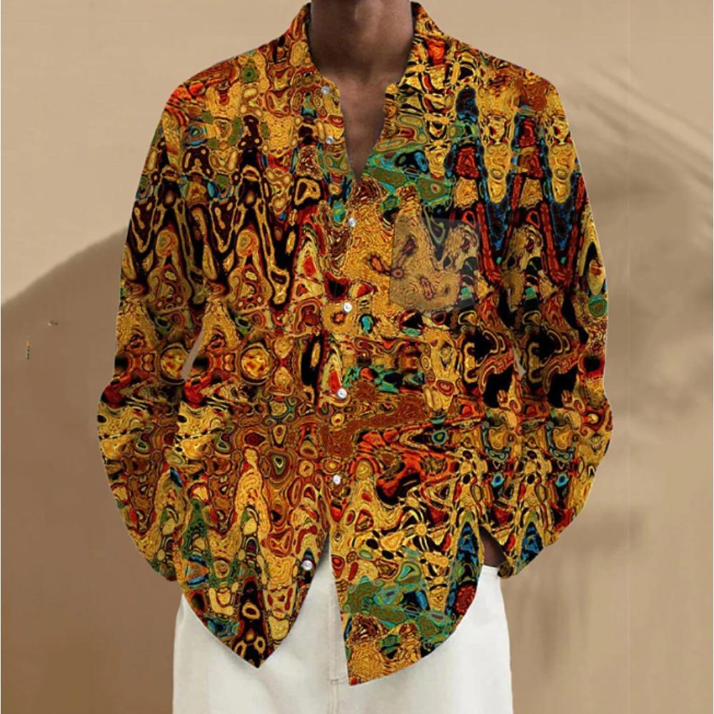 Camisas de Manga Larga con Estampado de Diseño Abstracto para Hombre, Cárdigan Casual, Botón Nuevo, Camisas de Moda Festiva