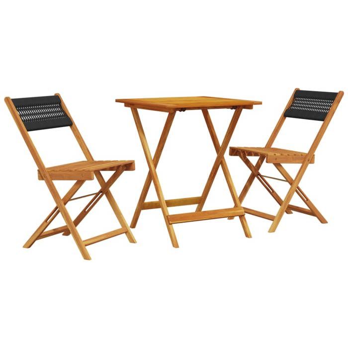 VidaXL Ensemble de bistro 3 pcs noir polypropylène et bois massif, ensemble de bistro de jardin, ensemble de balcon, 3281757