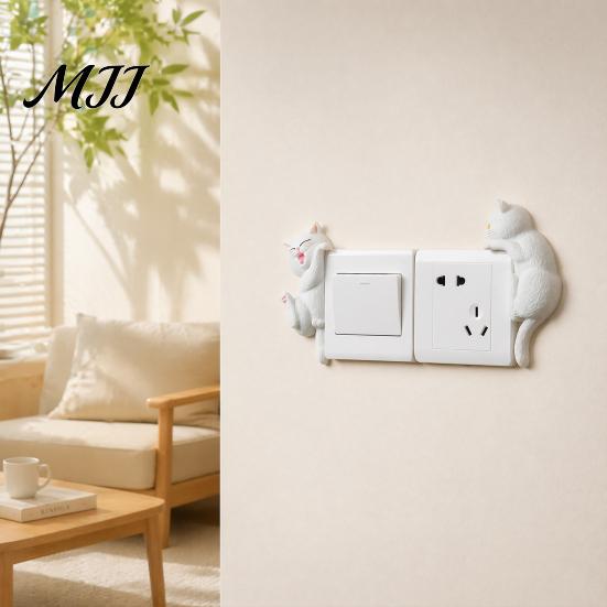 Removable Wall Protection Sticker 3D Cat Light Switch Sticker, Decorative Resin Plate Cover, Cute Animal Unique Home Interior Accents Stickers,