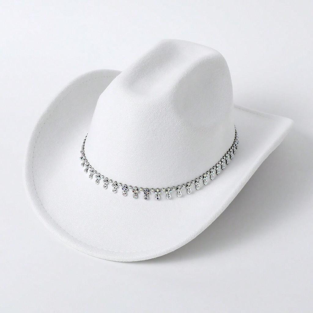Men's and Women's Western Cowboy Hat Simple, Rhombus Sword Rhinestone Hat Ladies Decorative Hat, Felt Top Hat