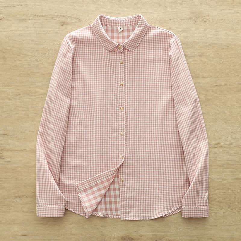 Grote Maten Dameskleding Meisje Lente Zomer Fris Ontwerp Roze Oranje Blauw Geruite Blouses Dames Plaid Shirts
