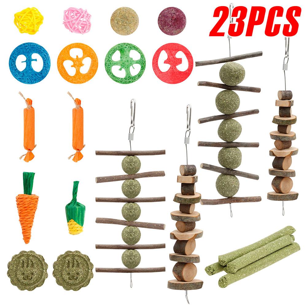 

23Pcs Rabbits Chew Toys Wood Small Pet Boredom Breakers Cage Accessories Pet Tooth Grinding Snacks Guinea Pig Dragon Cat Fun Toy