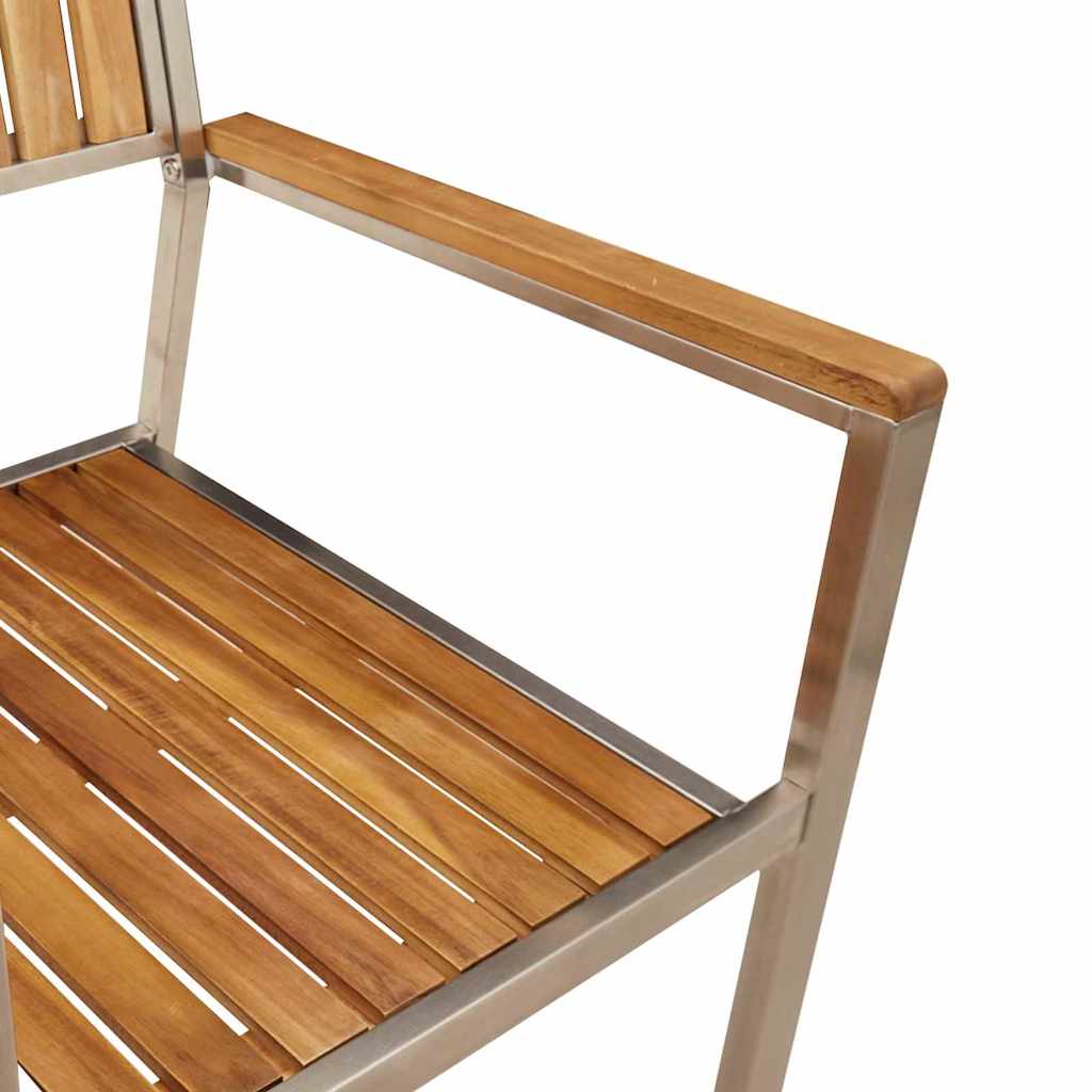 Outdoor Dining Set 5 Pcs Solid Acacia Wood and Stainless Steel