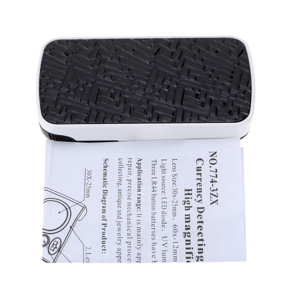 Multifunktionell Bärbar 30X60X90X Hög Förstoring Förstoringsglas med 2 LED-lampor 1 UV Pengar