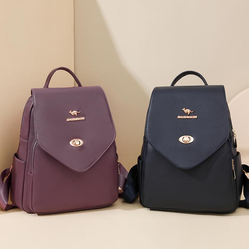 Vintage Flip Women's Backpack PU Travel Bag Large Capacity Student Schoolbag