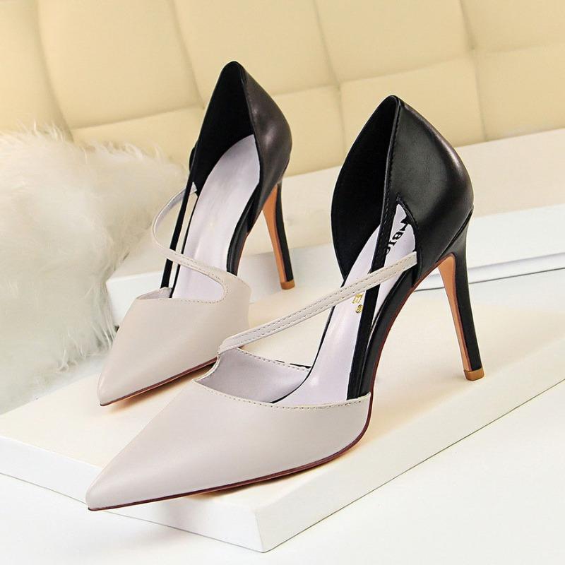 Summer Women 9.5cm High Heels Nightclub Stripper Heels Sexy Patchwork Sandals Party Ankle Strap Heeled Shoes Chaussures Femme