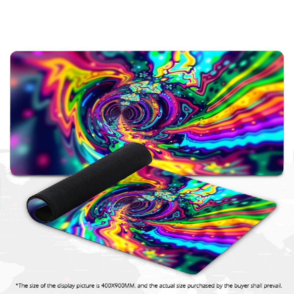 Buntes Psychedelisches Wirbel Fluid Art XXL Großes Gaming-Mauspad Rutschfestes Gummi-Tastaturpad Schreibtisch Büro Computer Schreibtischmatten