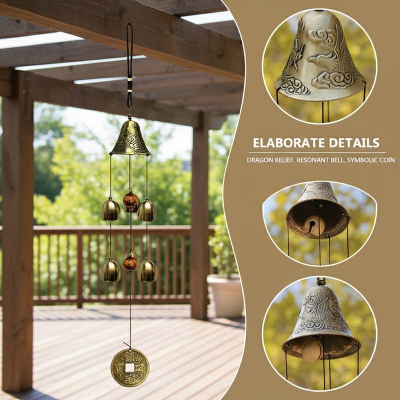 Latest 6 Copper Bells Outdoor Metal Wind Chimes - Decorative Hanging Ornament For Yard & Garden, Ideal For Home Outdoor Decorati