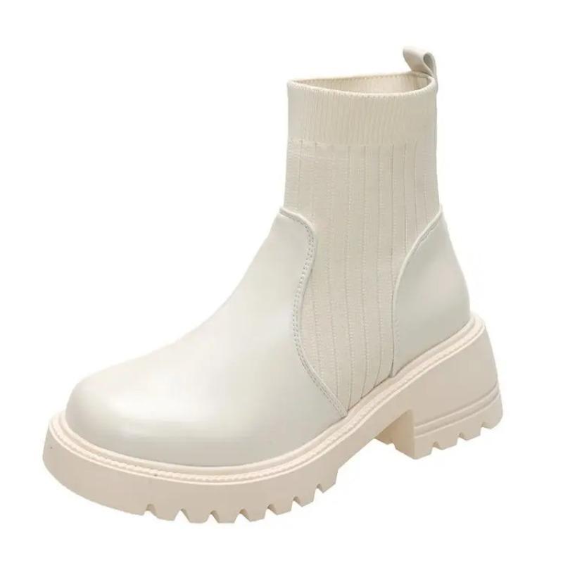 

Design Ankle Boots Women s Waterproof Shoes Ladies New 2025 Fashion Knitted Patchwork Short Boots Woman Non-slip Slip on Booties 42 белый