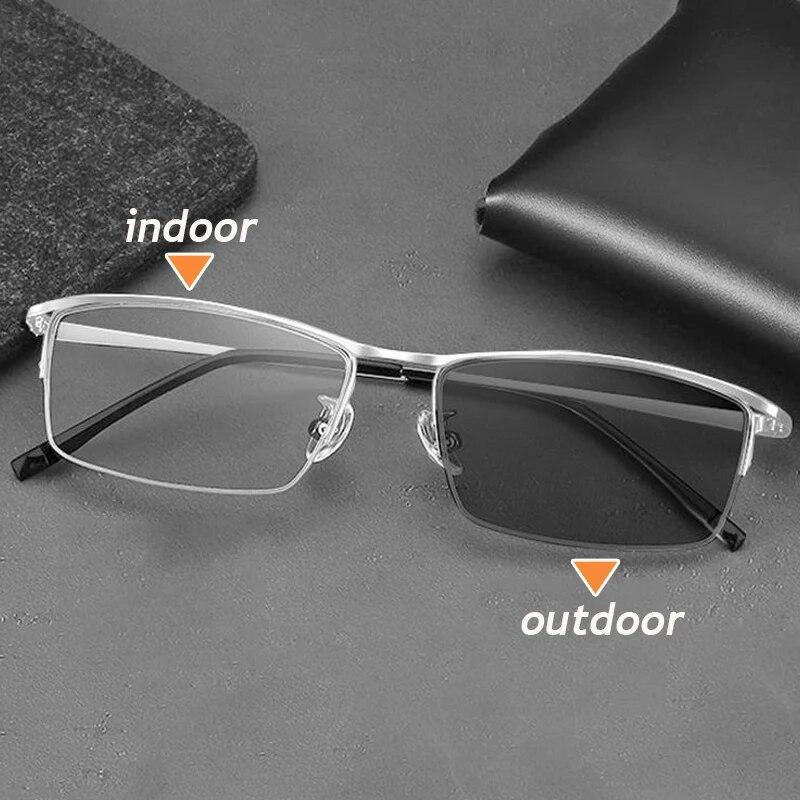 Модные фотохромные очки для близорукости в металлической оправе с защитой от синего света и минусом зрения, мужские деловые солнцезащитные очки с изменением цвета