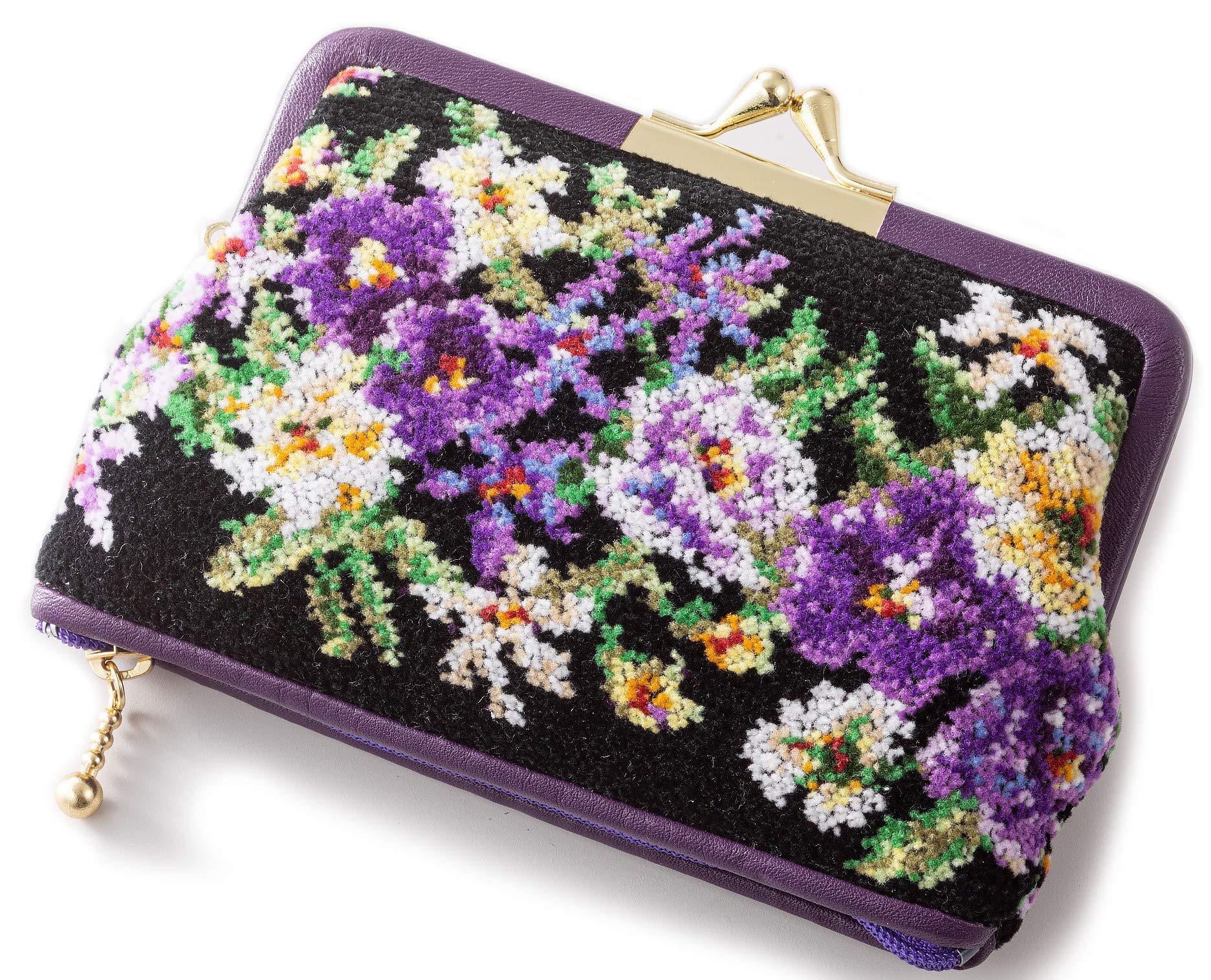 

Clasp Wallet Coin Purse Coin Case Violet Made in Japan Bright Color Luxury Chenille Weave Accessory Case Women s