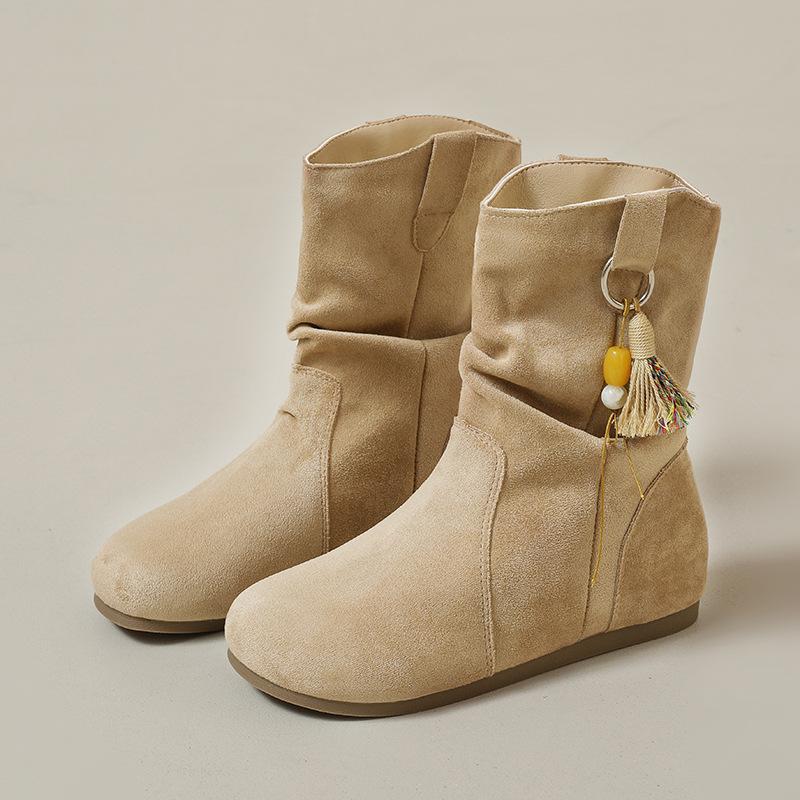 Retro flat-bottomed short boots women's 2025 new autumn lazy wind boots Maillard slim versatile pile boots