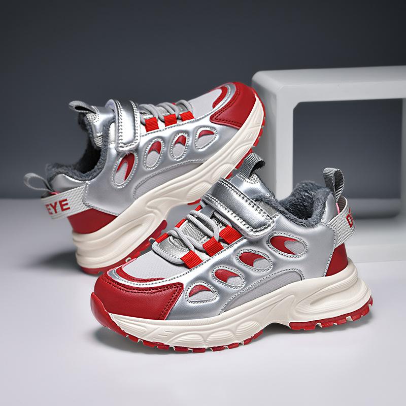 2025 winter new children's cotton shoes velvet warm Velcro men's and women's sports shoes lightweight student running shoes