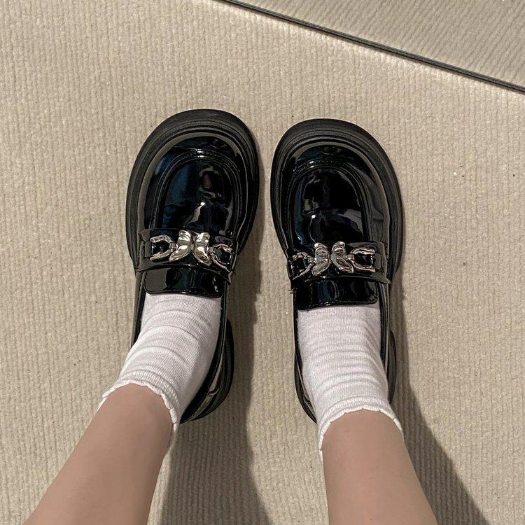 British style small leather shoes women's spring 2025 new metal butterfly platform loafers one pedal with skirt single shoes