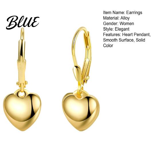 Lightweight Heart Earrings 1 Pair Women Leverback Pendant Polished Surface