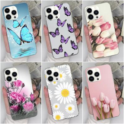 Case Cover For Apple iPhone X XS XR SE 15 14 13 12 11 Pro Max Butterfly Flower Fashion Transparent Matte Shockproof Soft Silicone For iPhone Bumper