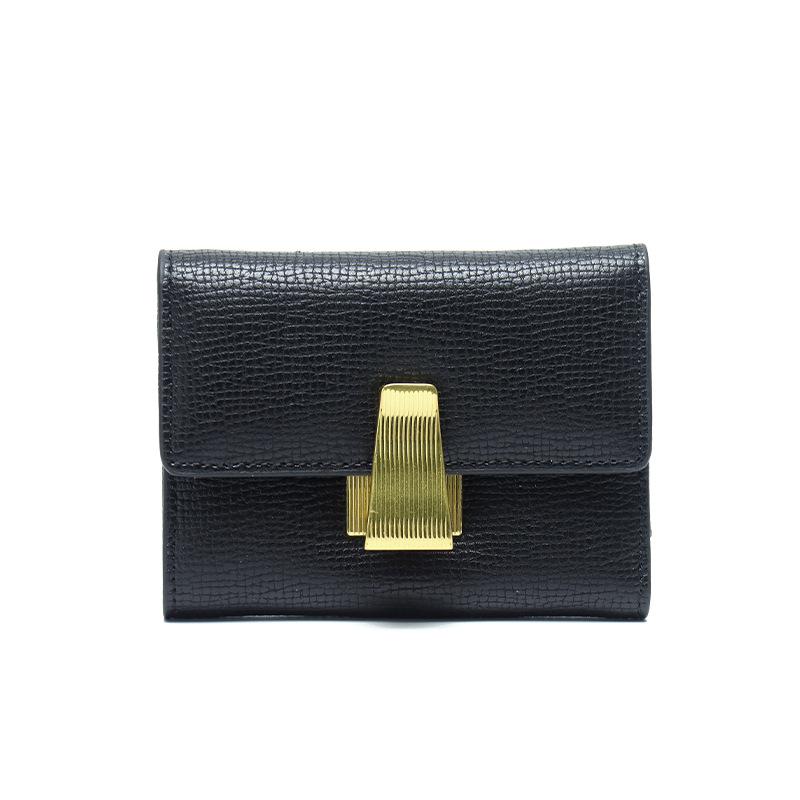 Cowhide Women s Buckle Wallet Premium Sense Niche 30% Off Short Wallet Multi-card Multi-function Leather Wallet Women card holder чёрный
