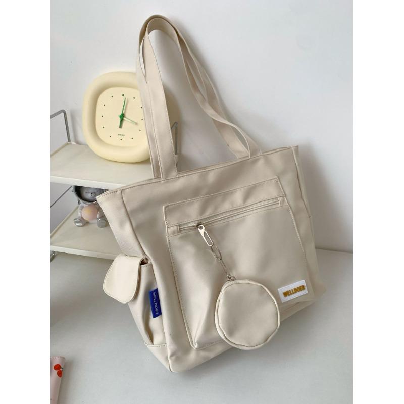 Canvas Bag Women's Shoulder Bag Japanese Simple Large-capacity Handbag Carrying Book Bag Class Bag Students Make Up A Missed Lesson Bag.