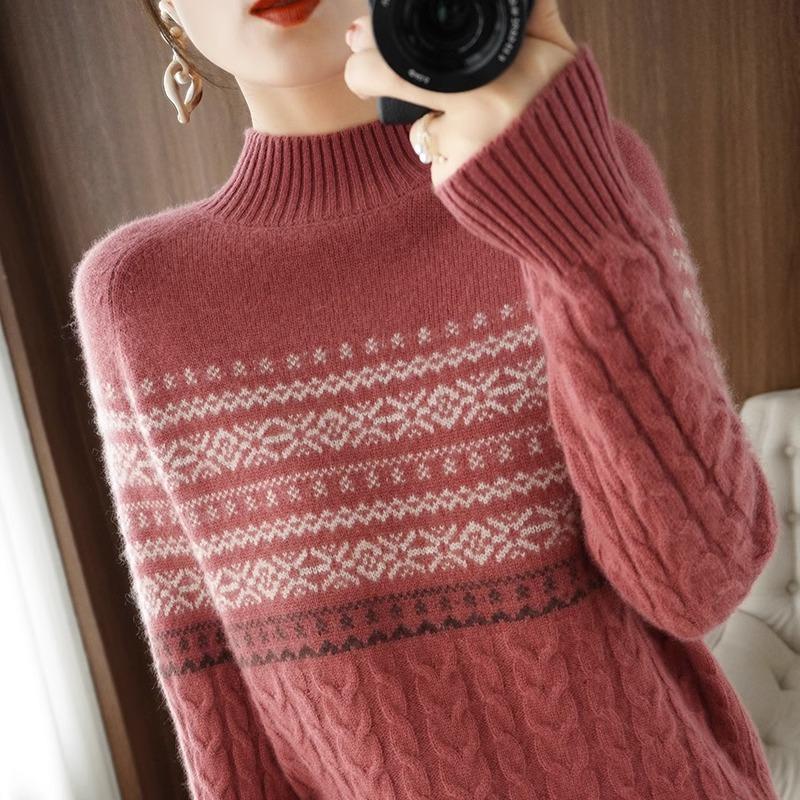 Sweater Women's Loose Casual Pullover Sweater Warm Long Sleeve Fried Dough Twists Knitwear Autumn and Winter