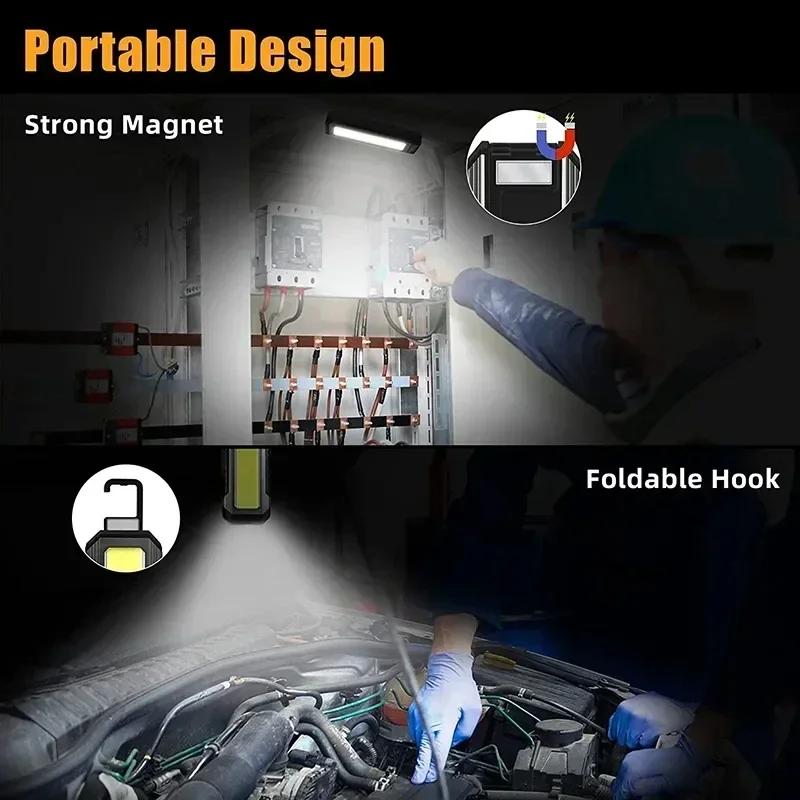 Work Rechargeable Light LED 4000MaH Portable Flashlight Magnetic Lamp 7 Modes With Hooks for Car Inspection Camping Lighting