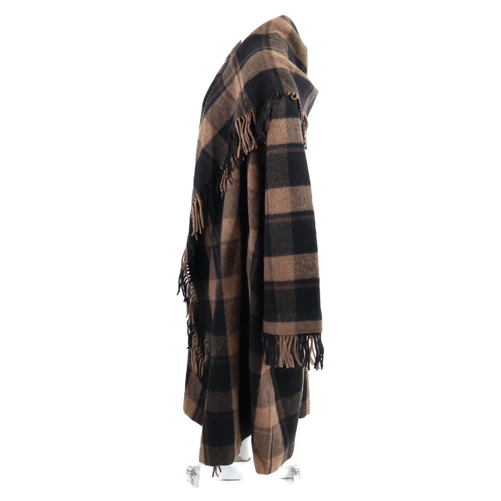 BALENCIAGA [Good condition/Domestic regular/21AW] 661436 Check Fringed Wool Twill Coat Gingham check twill coat ONE BrownUsed