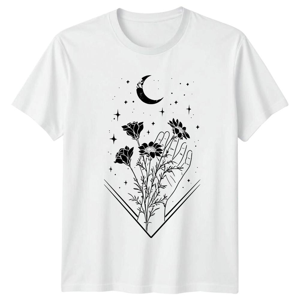 Celestial Hand Holding Flowers Moon Stars Magic TShirt Witchy Gift S