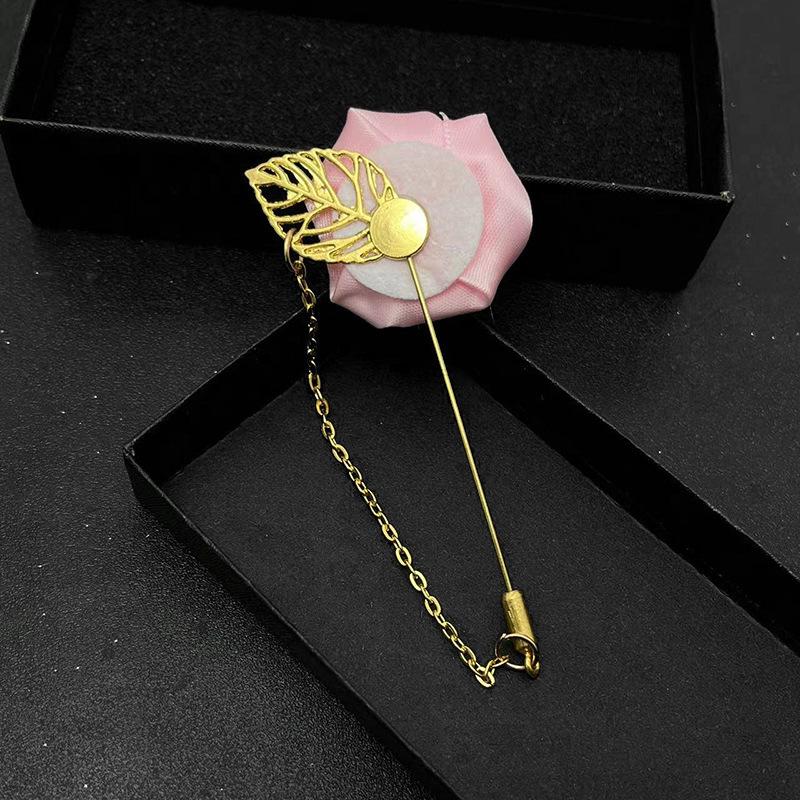 1 pièce Broche de mode de haute qualité pour homme, fleur de rose, feuille dorée, épingle à revers de costume, boutonnière de mariage, bijou