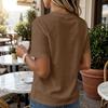 Damska koszula Henley z krótkim rękawem, zapinana na guziki, casualowa, luźny krój, top bawełniano-lniany, do codziennego noszenia w biurze