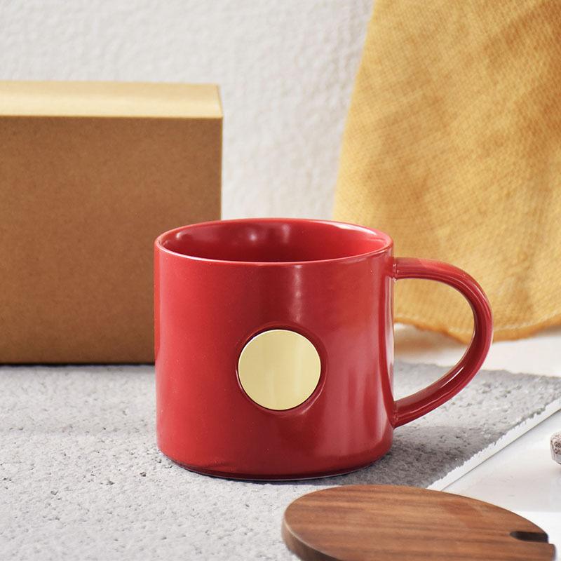 Korean Copper Seal Cup Couple Ceramic Cup Korean Simple Copper Seal High-End Office Home Coffee Cup