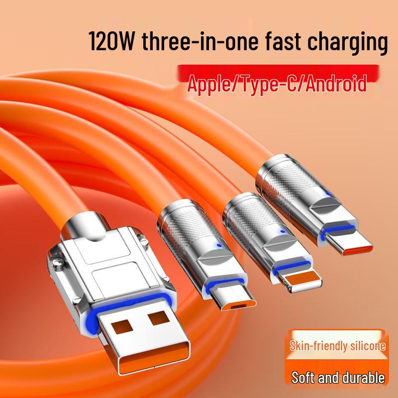 Jiike Line 3-in-1 Super Fast Charging Cable, Zinc Alloy, 120W, Compatible with Huawei