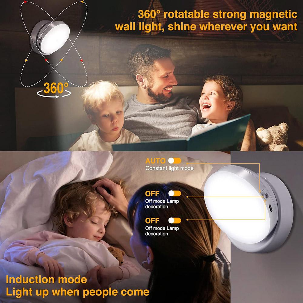Motion Sensor Night Light, 360° Rotating LED Night Light Cabinet Light Portable Battery Night Light, Cool White