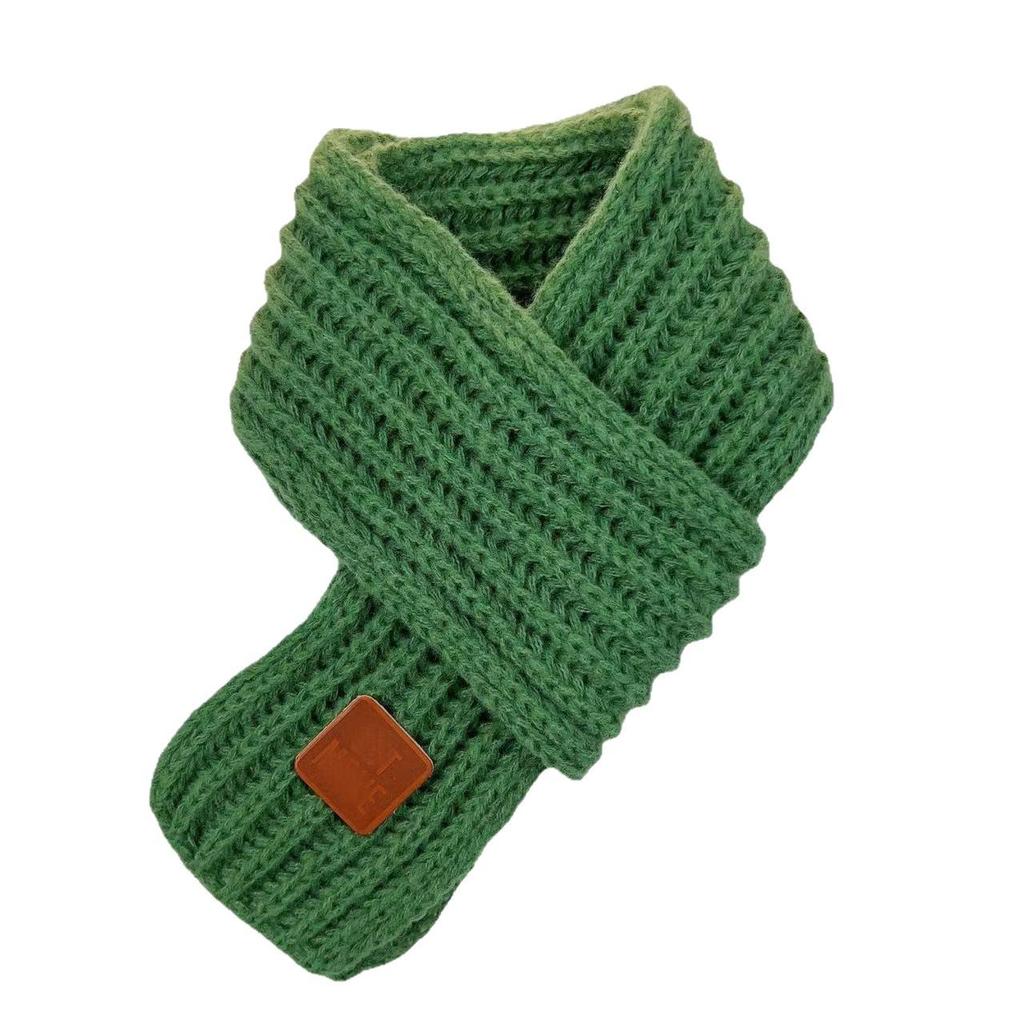 Kids' Cute Korean Style Knit Wool Scarf with Leather Label - Versatile for Winter and Autumn