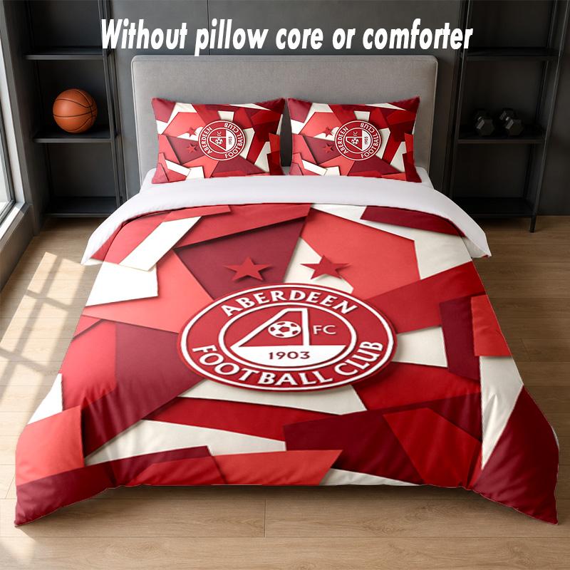 Aberdeen FC Design Bed Bedding Set 1 Duvet Cover + 2 Pillowcases Soft Breathable Household Bed Linens