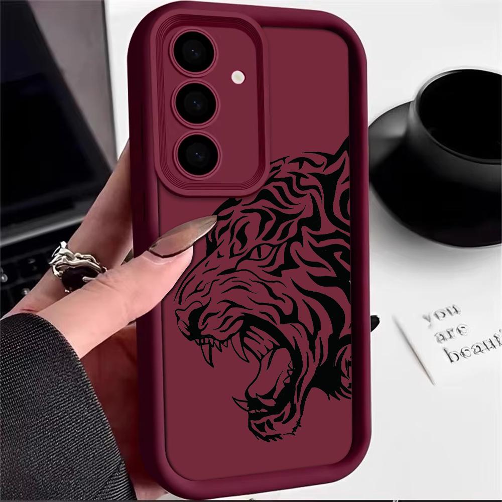 Tiger Head Phone Case For Samsung Galaxy S25 S22 S21 S24 S20 S23 FE Note 20 Plus Ultra A35 A15 A25 A55 Silicone Protect Cover