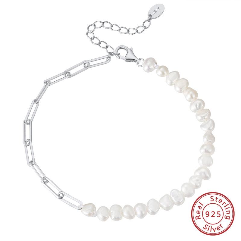 S925 Sterling Silver Bracelet Natural Freshwater Pearl Petals Baroque