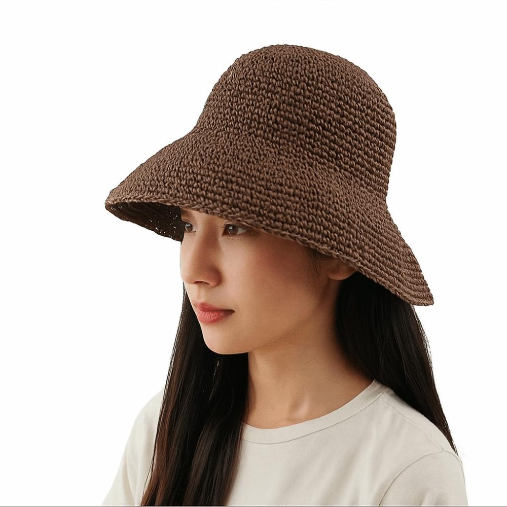 Korean Style Beach Sun Hat Solid Color Summer Bucket Hat Fashion Crochet Straw Hat  Fishing