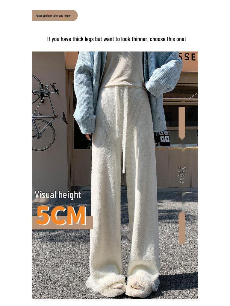 Damen Frühling/Sommer Fransenquasten Strick Weitbein Hose mit Samt Nerzfell, Bodenlang, Mikro Flare.