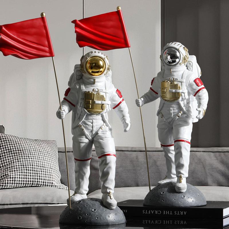Kreativní dekorace astronauta s červenou vlajkou do obývacího pokoje, vinotéka, jednoduchá domácí dekorace, dekorace na stůl a kancelář...