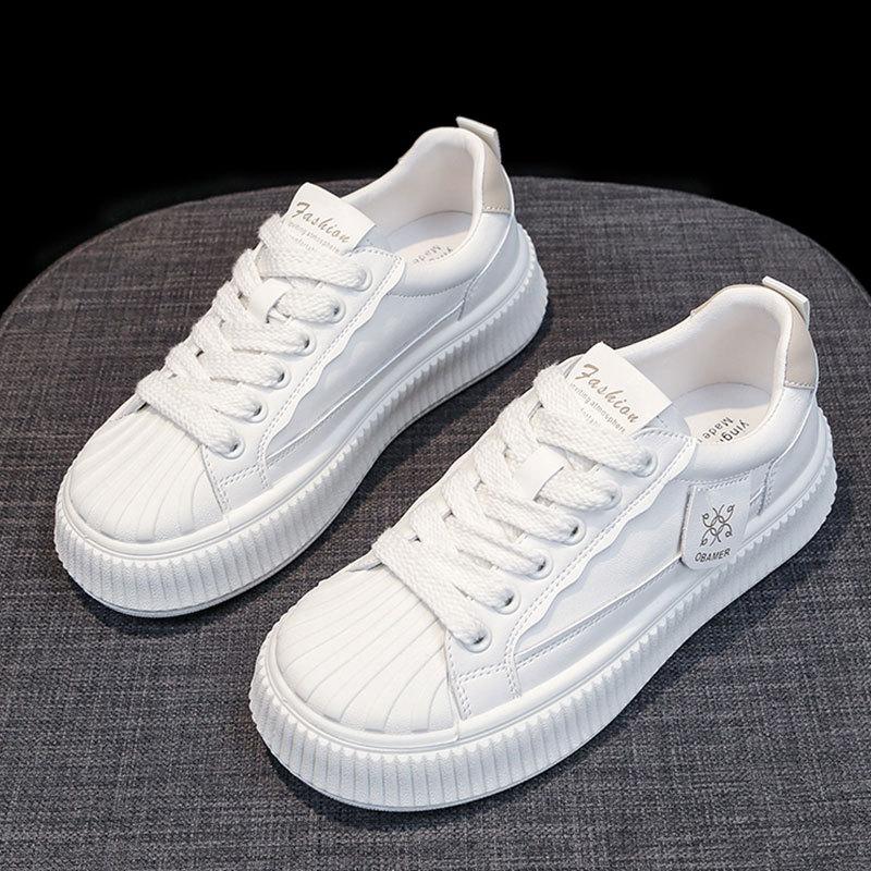 Shell Toe Board Schuhe Echtes Leder Plateau Weiße Schuhe Damenschuhe Frühling und Sommer Neue Atmungsaktive Schuhe Lässiger Sneaker