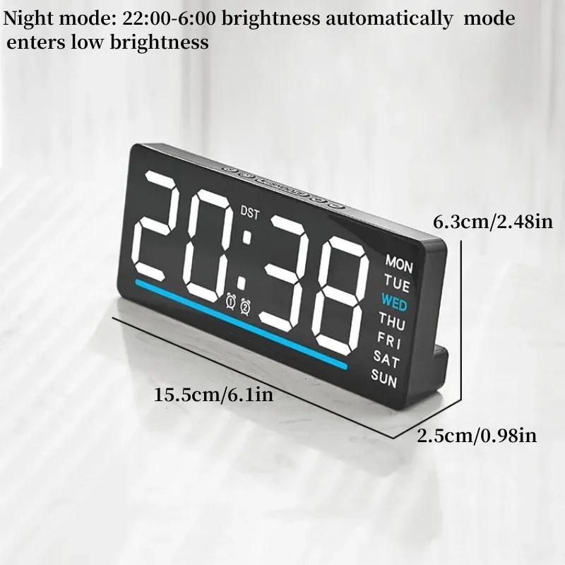 Digital LED Alarm Clock Date TEMP Brightness Adjustment Electronic Clock Kids Bedside Mute Snooze Clock 12/24H USB Powered