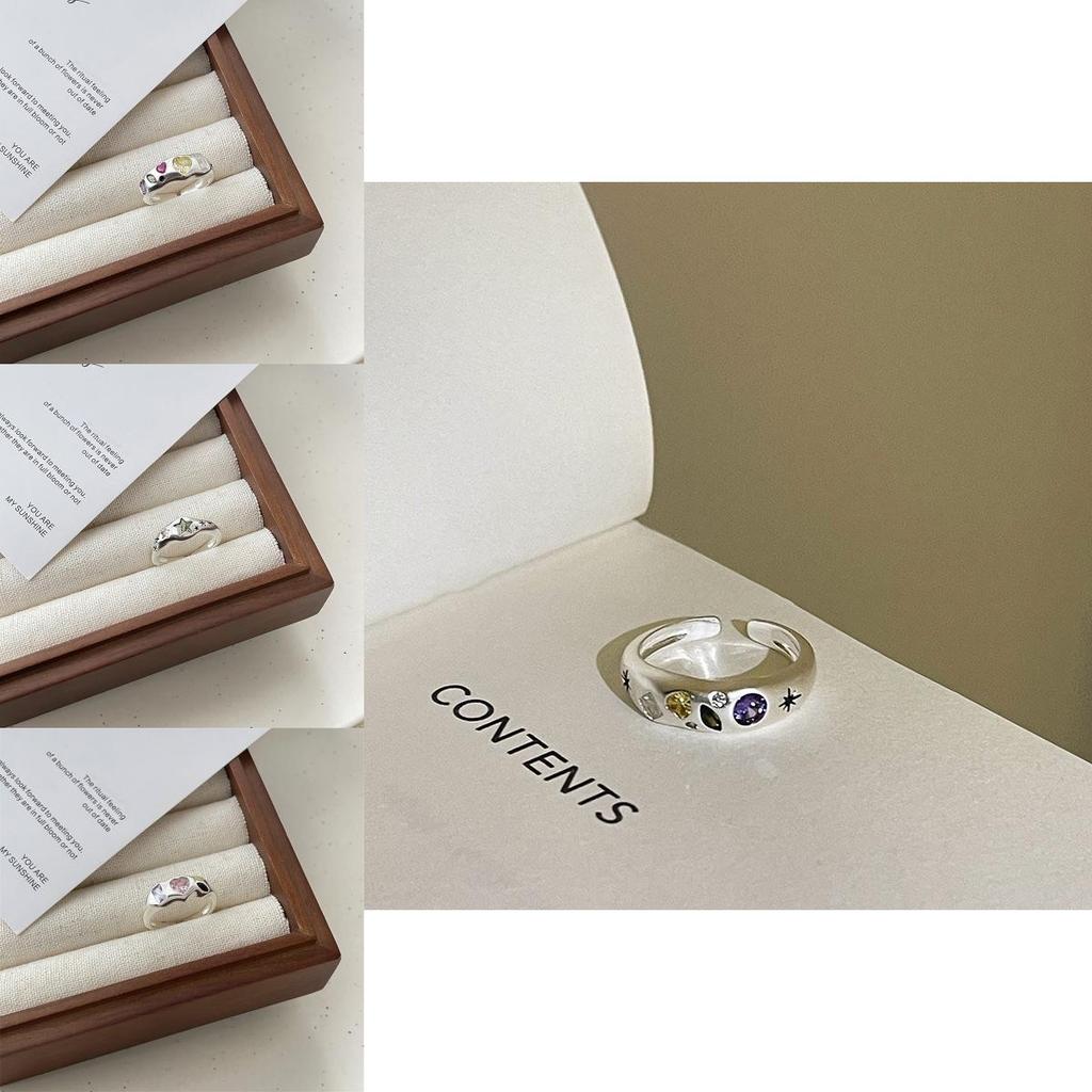 Copper Shaped Heart Adjustable Ring For Women With Vibrant Colorful Zircon Stones Design